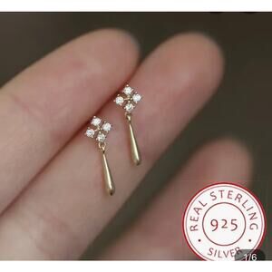 Sterling 925 Silver Hypoallergenic Zircon Inlaid Droplet Pendant Stud Earrings